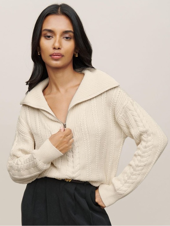 Reformation Sweaters - Reformation Lucca Cotton Cable Half Zip Sweater
